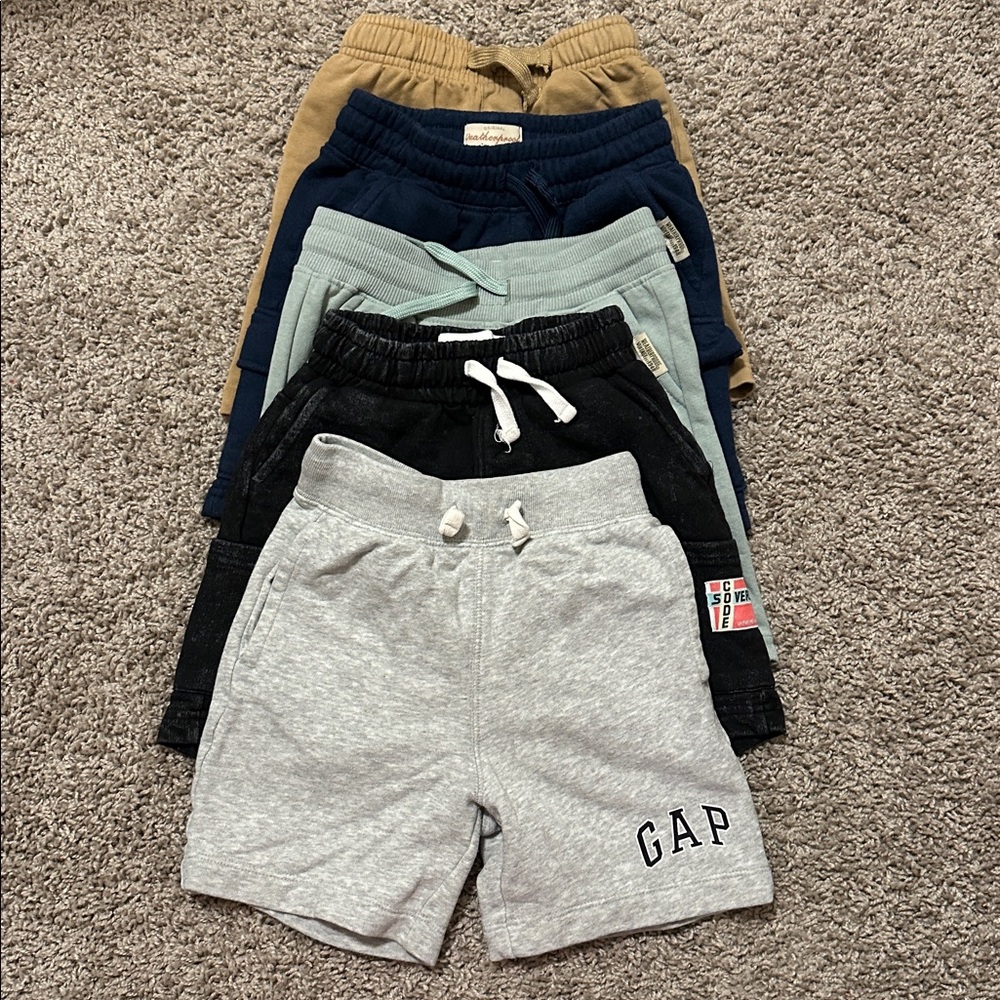 Kids Casual Shorts Set - Gray, Black, Tan, and Light Green